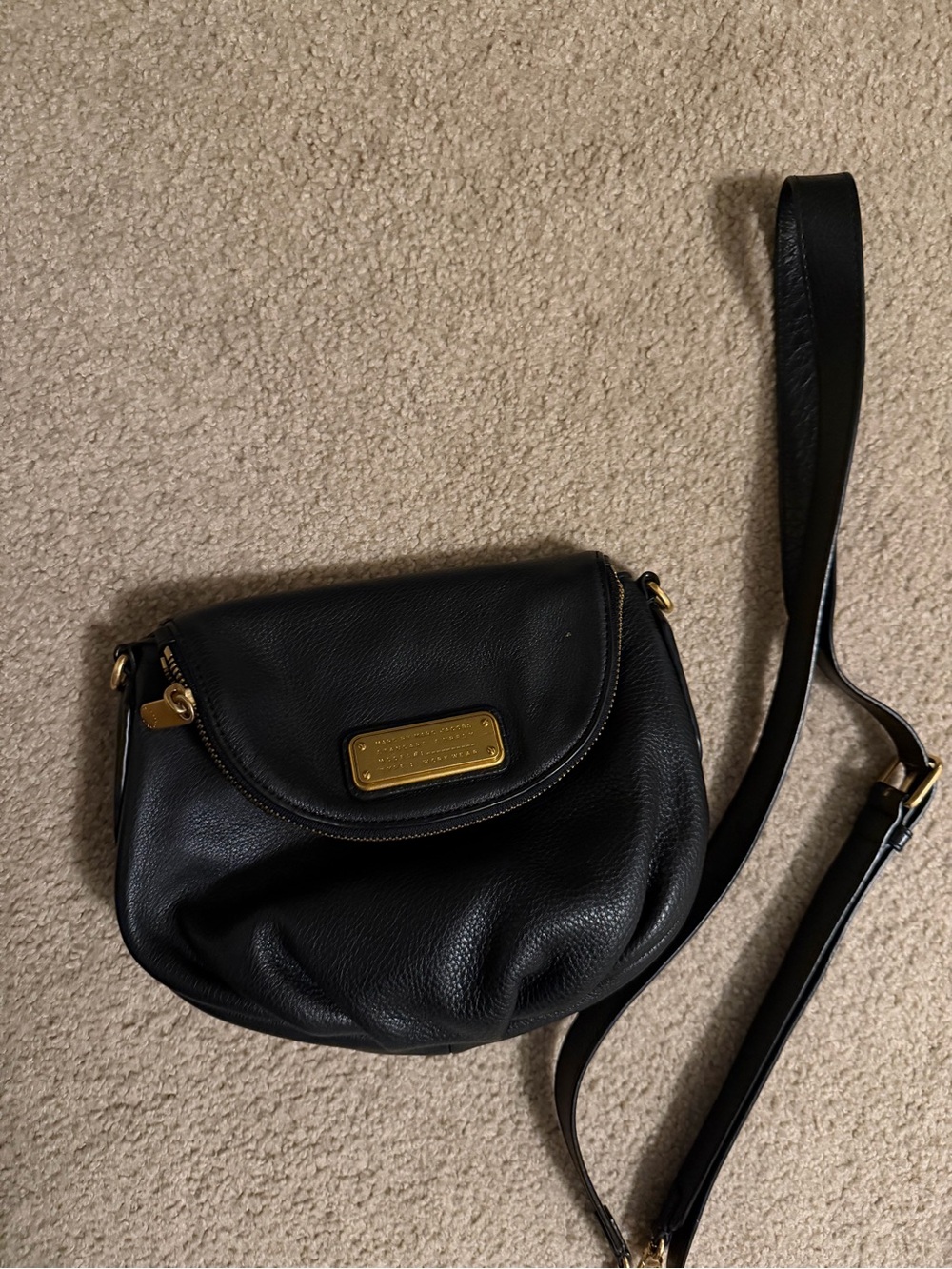 Marc by Marc Jacobs Black Leather Pebbled Crossbody with Gold Plate